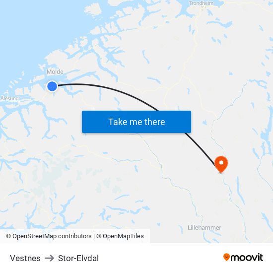 Vestnes to Stor-Elvdal map