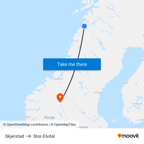 Skjerstad to Stor-Elvdal map