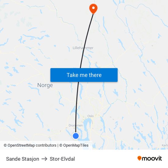 Sande Stasjon to Stor-Elvdal map