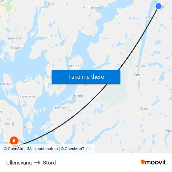 Ullensvang to Stord map