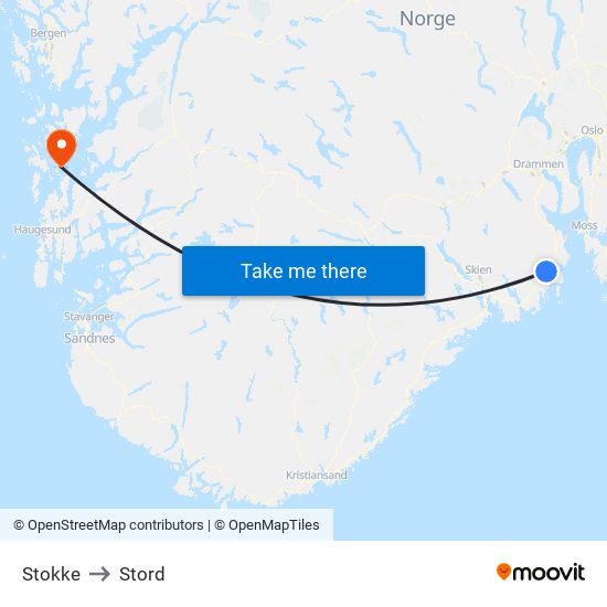 Stokke to Stord map
