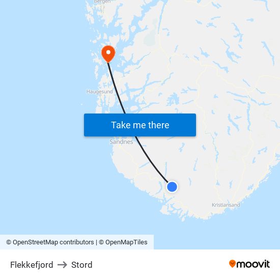 Flekkefjord to Stord map
