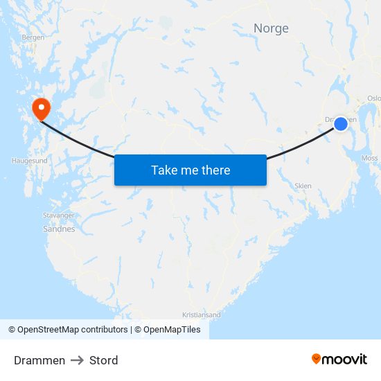 Drammen to Stord map