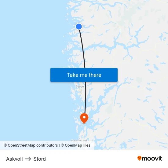Askvoll to Stord map