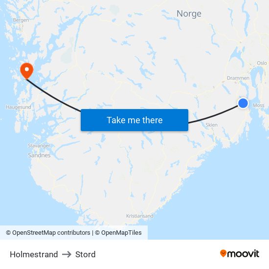 Holmestrand to Stord map