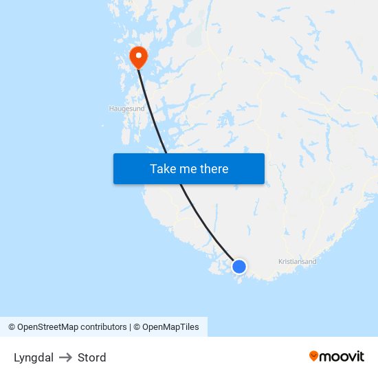 Lyngdal to Stord map