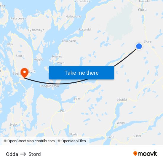 Odda to Stord map