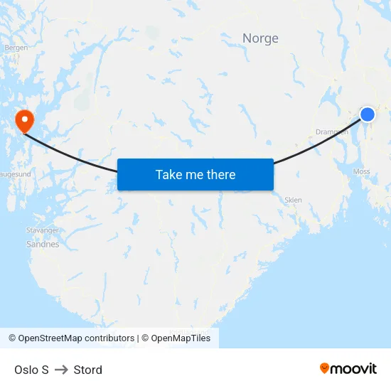 Oslo S to Stord map