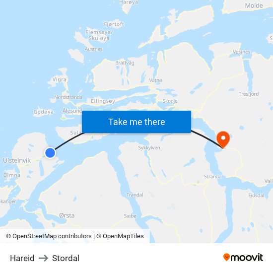 Hareid to Stordal map