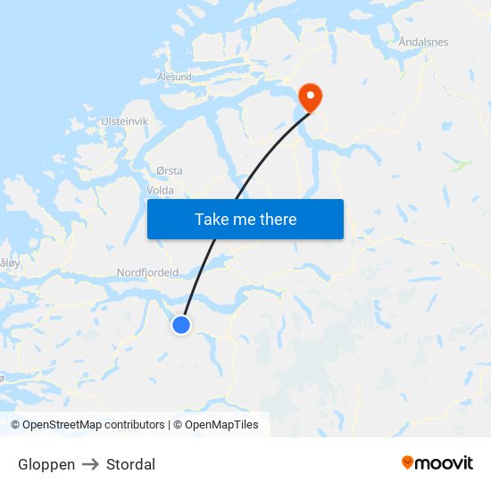 Gloppen to Stordal map