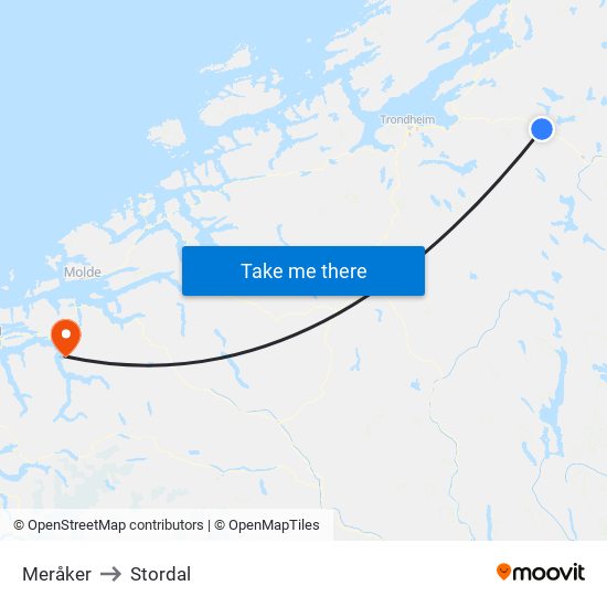 Meråker to Stordal map