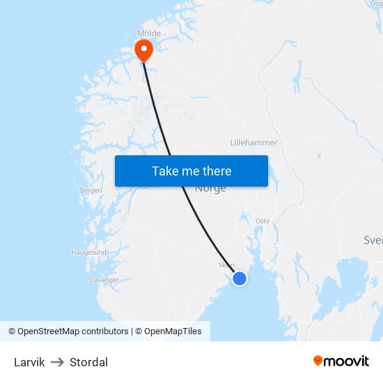 Larvik to Stordal map