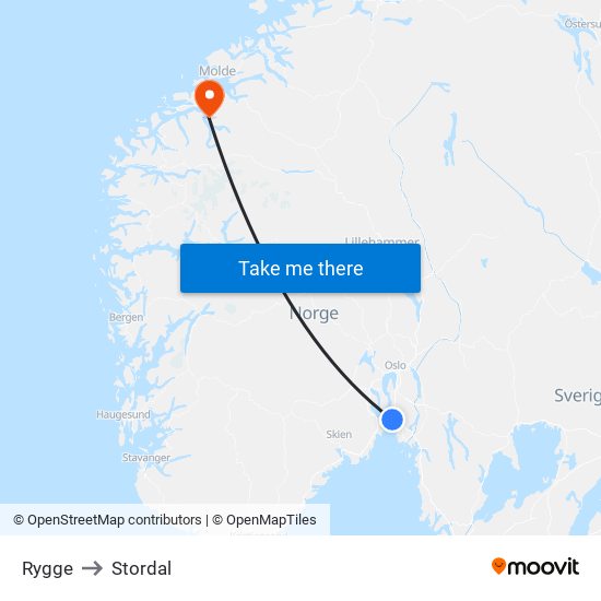 Rygge to Stordal map