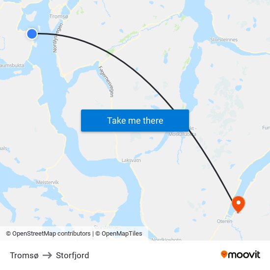 Tromsø to Storfjord map