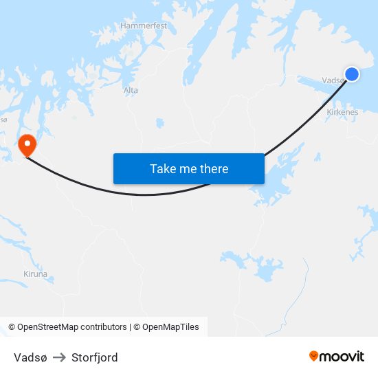 Vadsø to Storfjord map