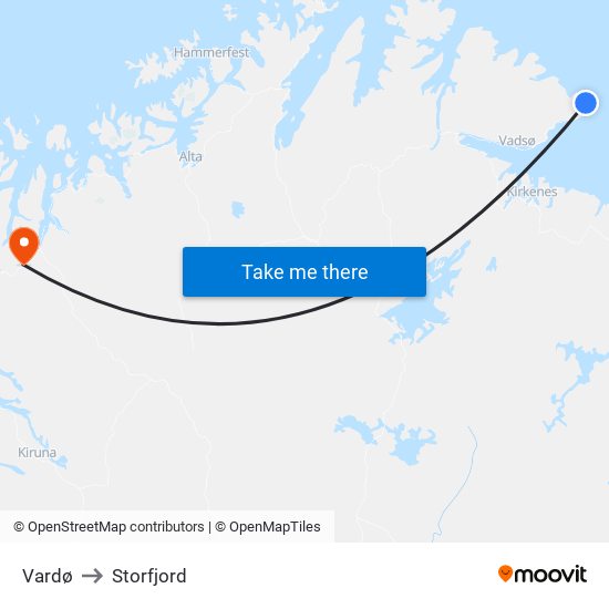 Vardø to Storfjord map