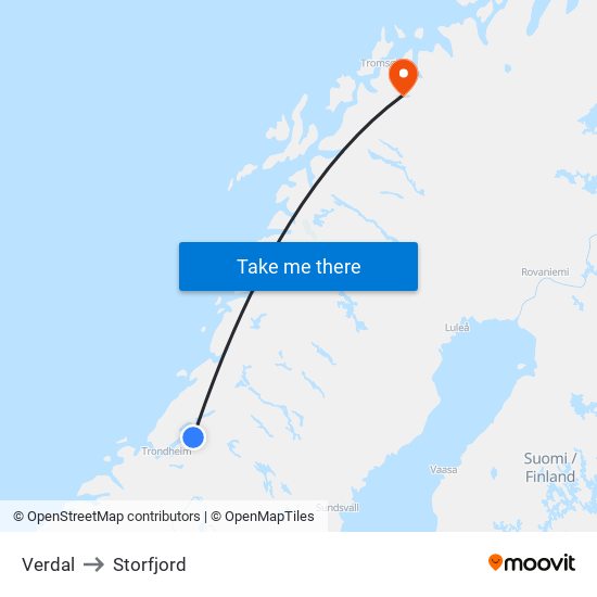 Verdal to Storfjord map