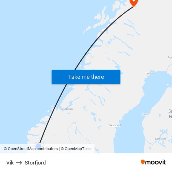 Vik to Storfjord map