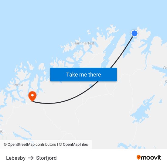 Lebesby to Storfjord map