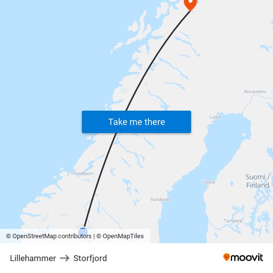 Lillehammer to Storfjord map