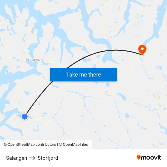 Salangen to Storfjord map