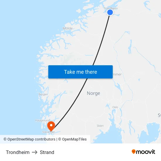 Trondheim to Strand map