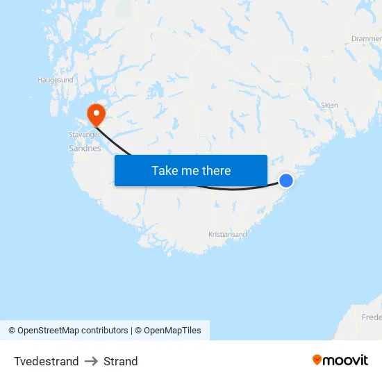 Tvedestrand to Strand map