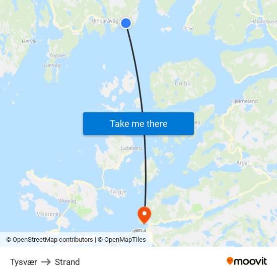 Tysvær to Strand map