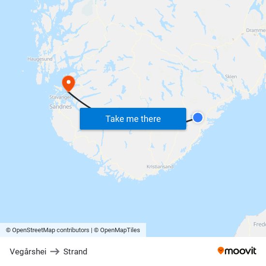 Vegårshei to Strand map