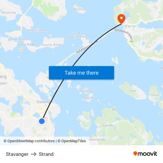 Stavanger to Strand map