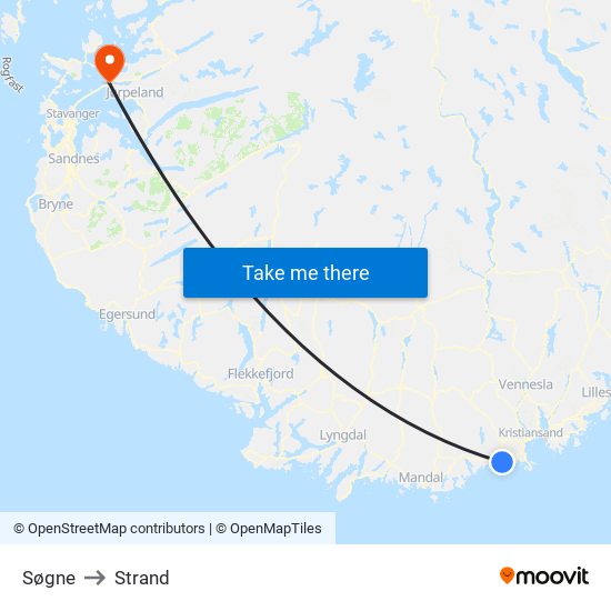 Søgne to Strand map