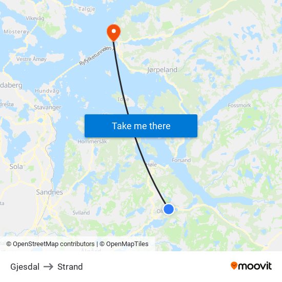 Gjesdal to Strand map