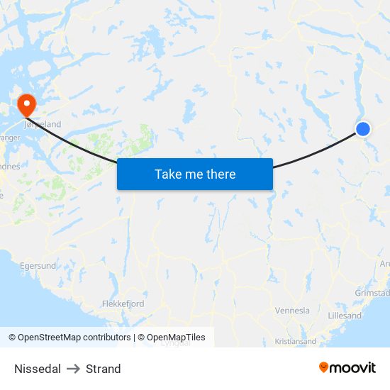 Nissedal to Strand map