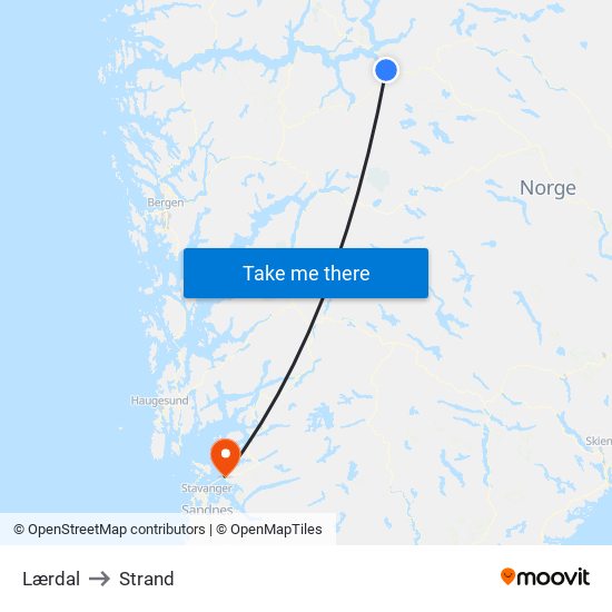 Lærdal to Strand map