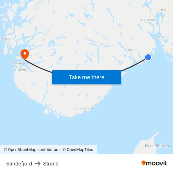 Sandefjord to Strand map
