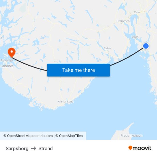 Sarpsborg to Strand map