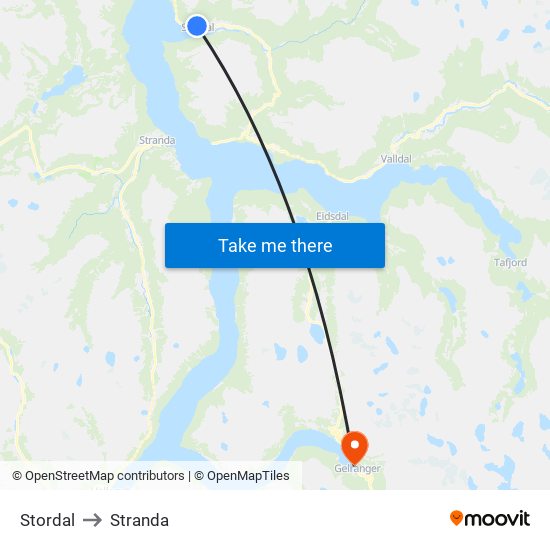 Stordal to Stranda map