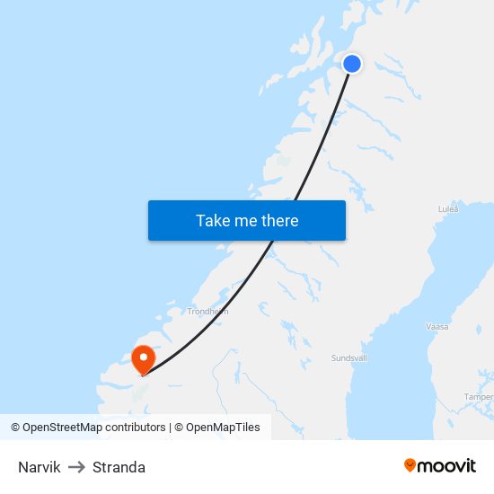 Narvik to Stranda map