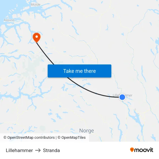 Lillehammer to Stranda map