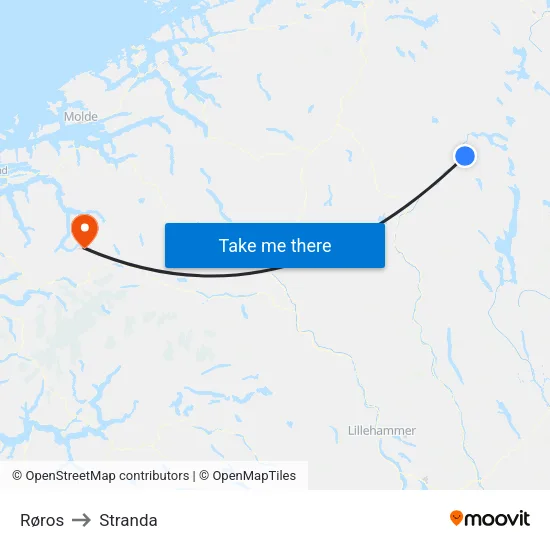 Røros to Stranda map