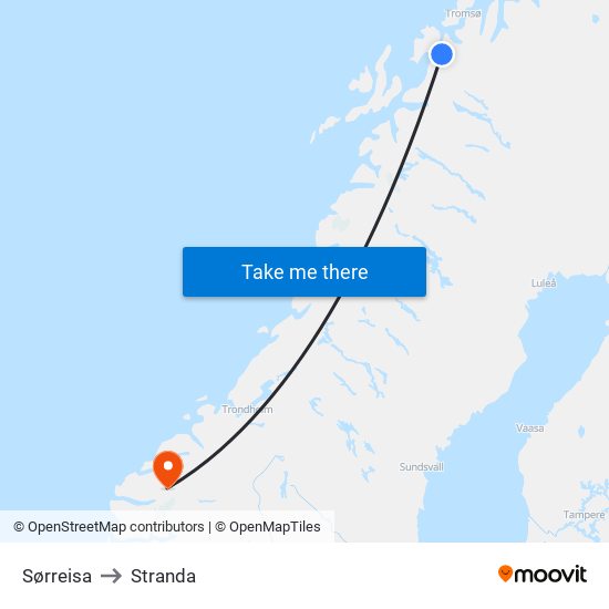Sørreisa to Stranda map