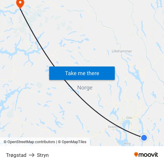 Trøgstad to Stryn map