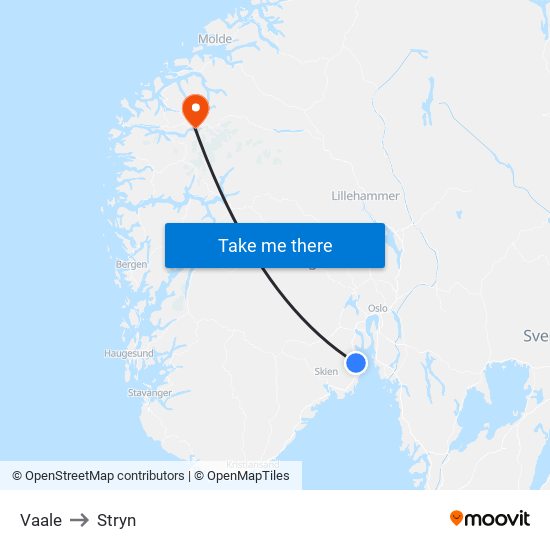 Vaale to Stryn map