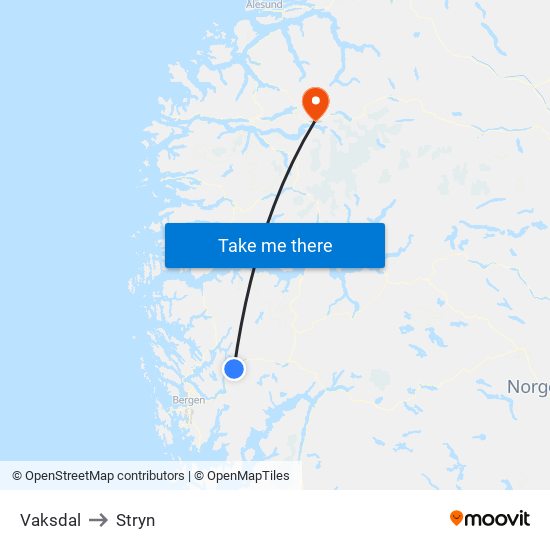 Vaksdal to Stryn map