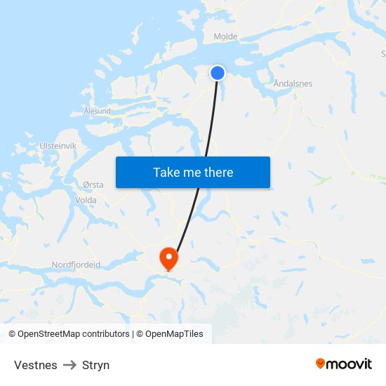 Vestnes to Stryn map