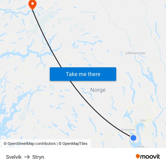 Svelvik to Stryn map