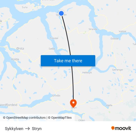 Sykkylven to Stryn map