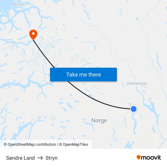 Søndre Land to Stryn map