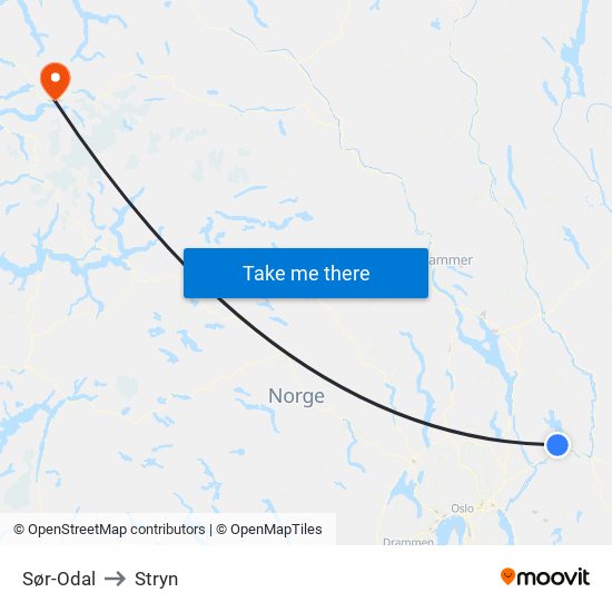 Sør-Odal to Stryn map