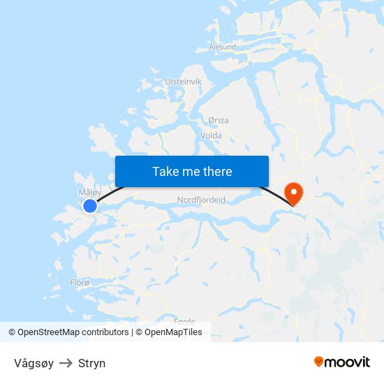 Vågsøy to Stryn map